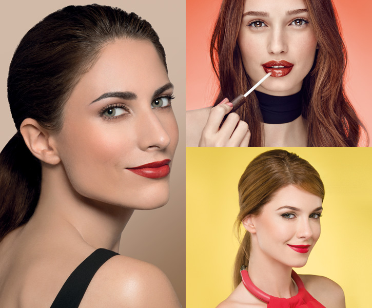 imagen de 3 mujeres con los labios pintados de rojo