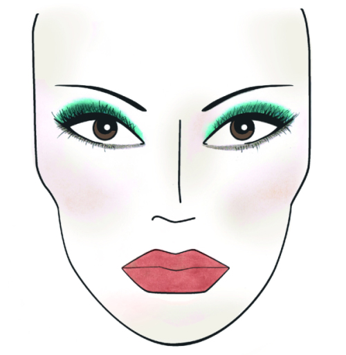 Mediante el dibujo de una cara se indica donde se aplica el maquillaje
