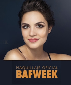 rostro de mujer maquillada y leyenda Maquillaje oficial Bafweek