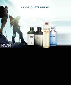 Hombre en una montaña, explorando,se muestran también perfumes Natura Kaik
