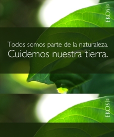 Frase: Todos somos parte de la naturaleza. Cuidemos nuestra tierra, con vegetación de fondo.